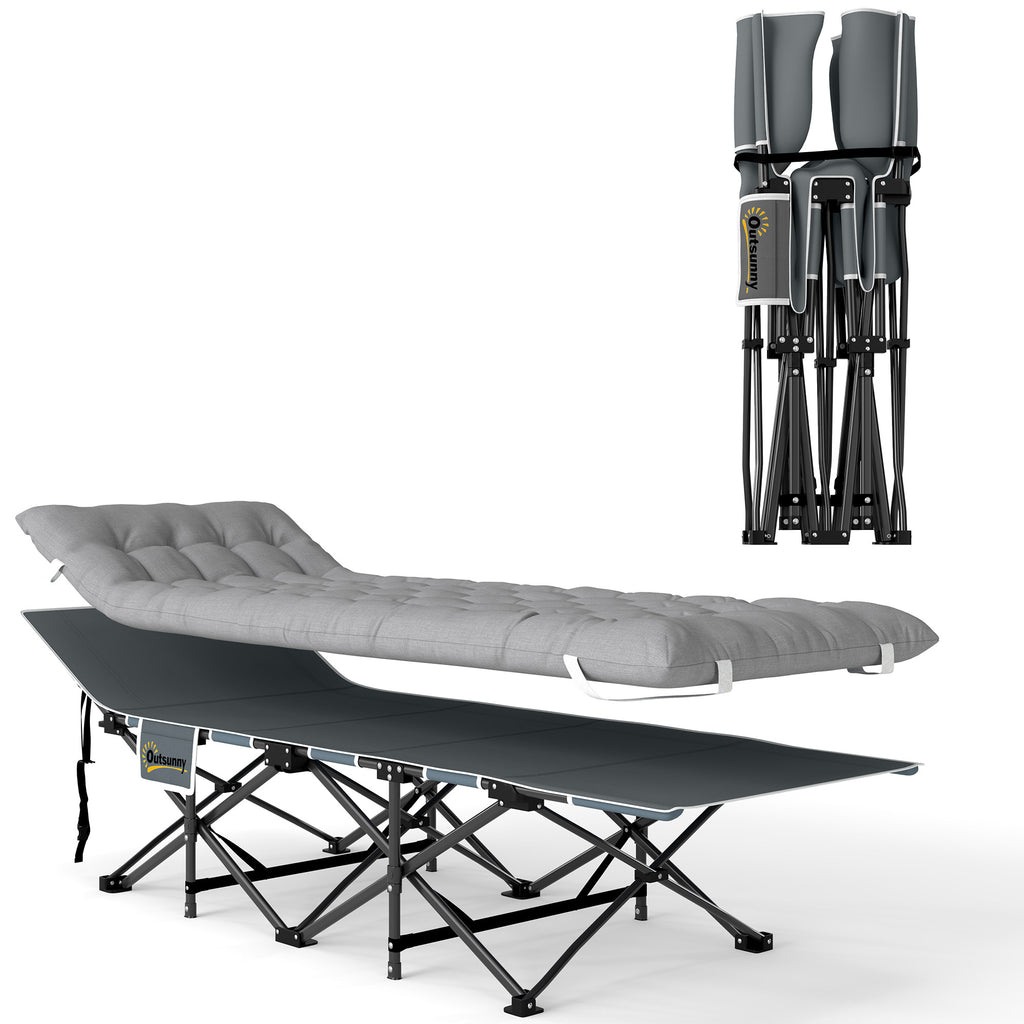 68cm Wide Folding Bed, Camping Cot for Adults with Mattress, Carry Bag, Storage Pocket, Max Load 150kg, Light Grey