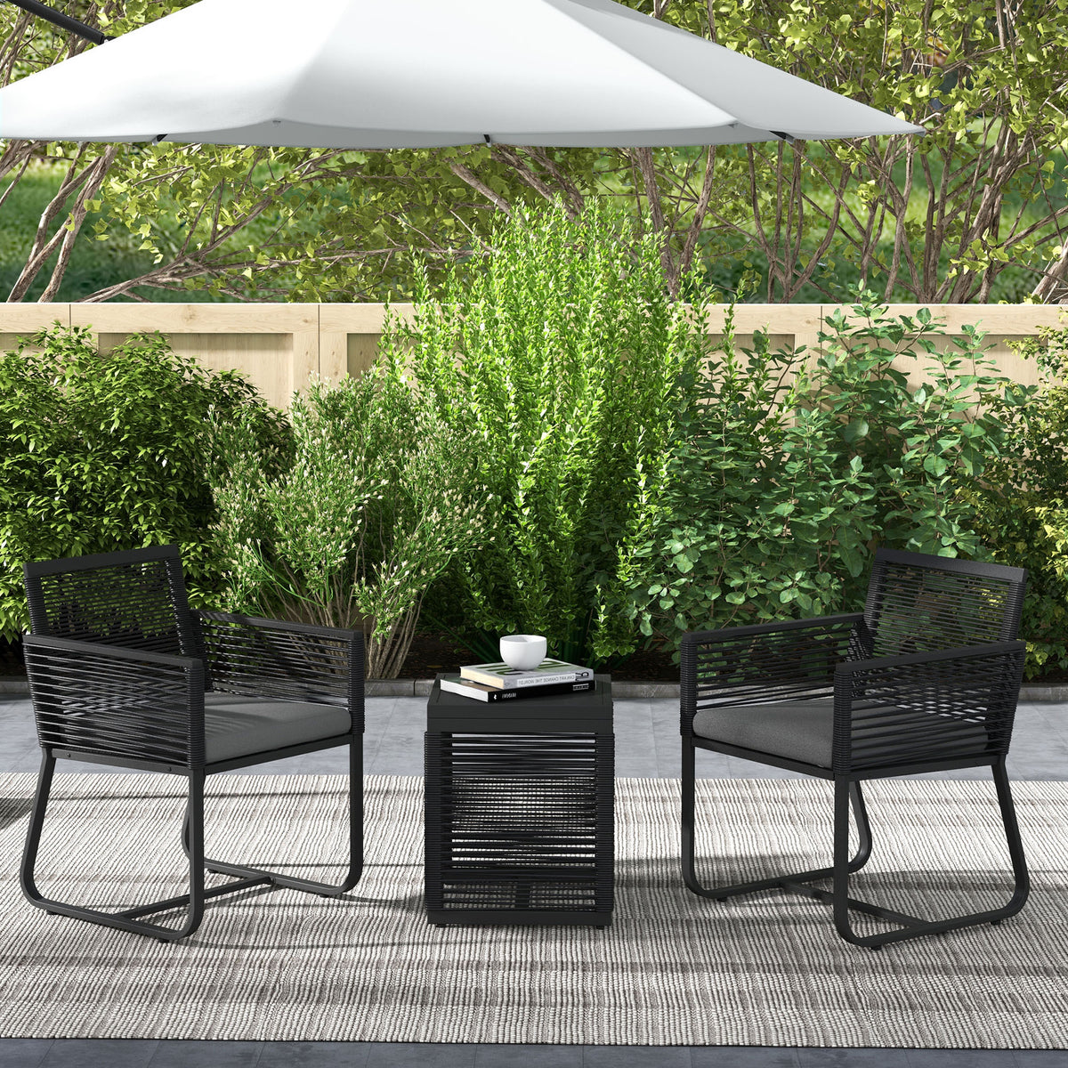 3-teiliges Bistro-Set Balkon-Set Terrassen-Set, wetterbeständig, modernes Design, 53 cm x 57 cm x 77 cm, Schwarz + Grau