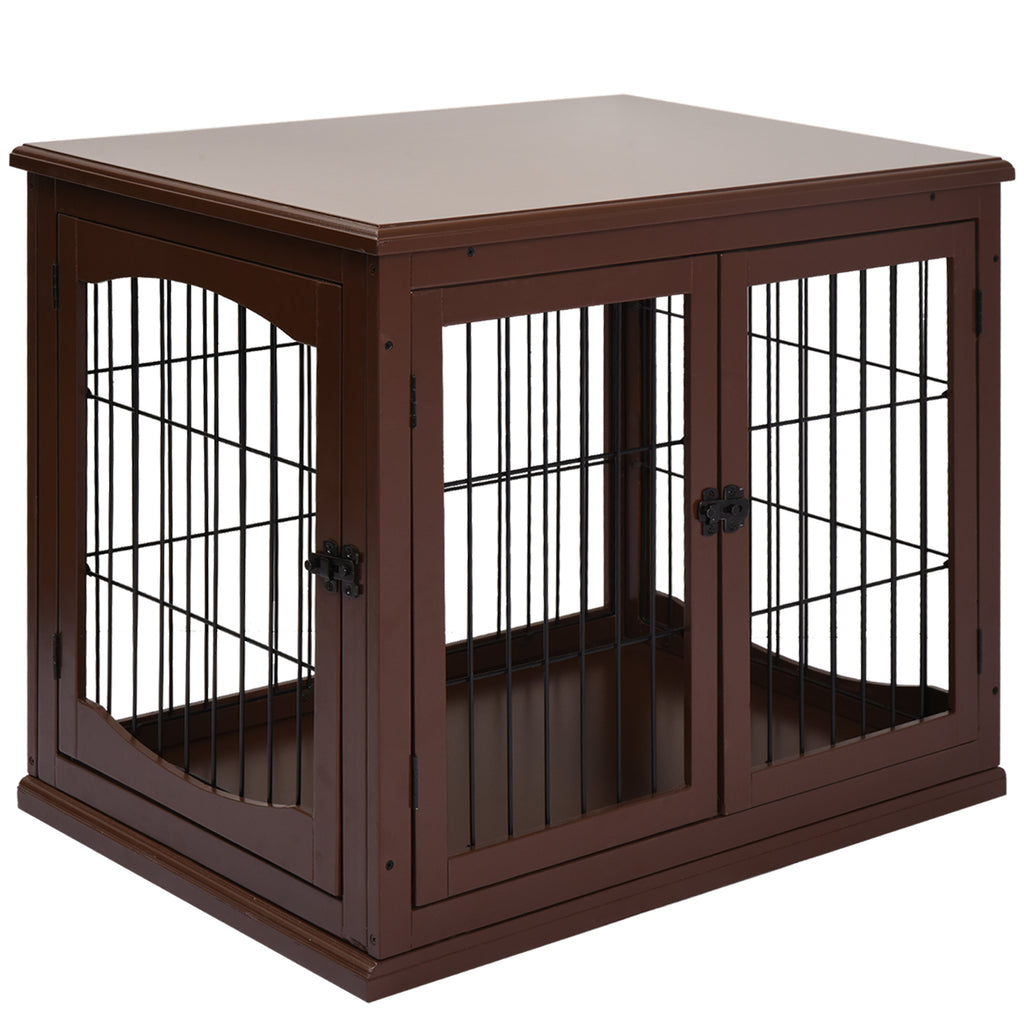  Dog Crate Furniture, Puppy Crate End Table, Pet Kennel House with 2 Doors for Medium and Small Dogs, 81 x 58.5 x 66 cm, Brown