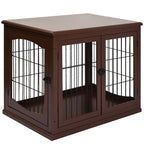  Dog Crate Furniture, Puppy Crate End Table, Pet Kennel House with 2 Doors for Medium and Small Dogs, 81 x 58.5 x 66 cm, Brown