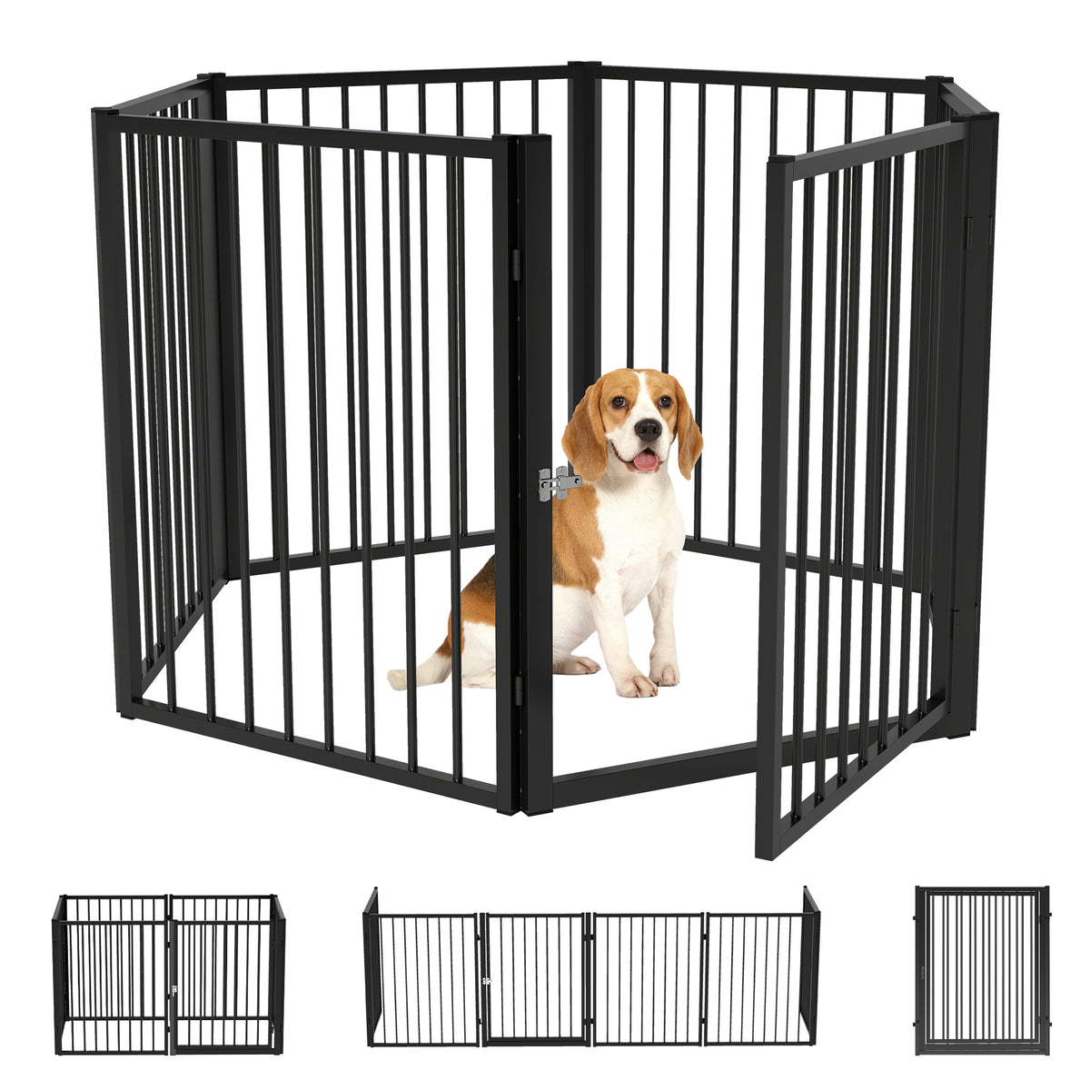 Welpenauslauf, Hundeauslauf, Welpengehege, 6 Paneele mit Tür, faltbarer und tragbarer Hundezaun, Stahl, Schwarz