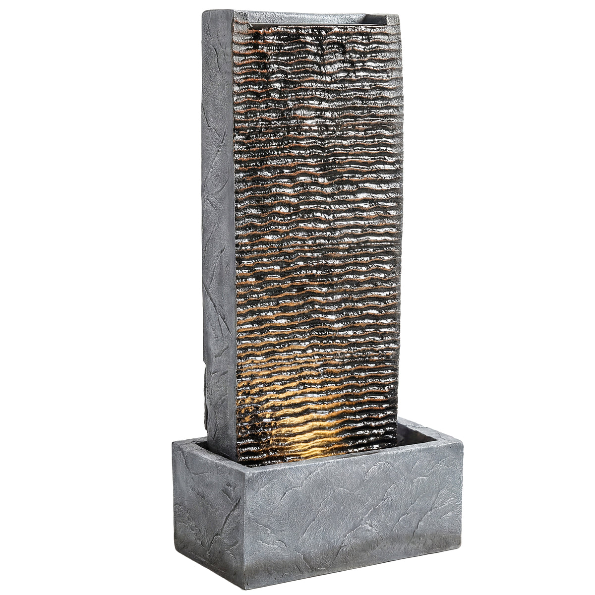 Springbrunnen 2-stufig Gartenbrunnen mit LED Beleuchtung Pumpe Granitoptik 37,5 x 22 x 80 cm