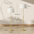 Stehlampe mit Fernbedienung, höhenverstellbar, Stoffschirm, Metallständer, anpassbare Helligkeit, Fußschalter, Goldfarben
