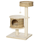  Kratzbaum 95 cm Katzenturm mit Höhle, Spielball, Sisalstämme, große Plattform, mehrstöckiger Katzenkratzbaum, Kletterbaum, für Katzen unter 5 kg, Natur+Beige