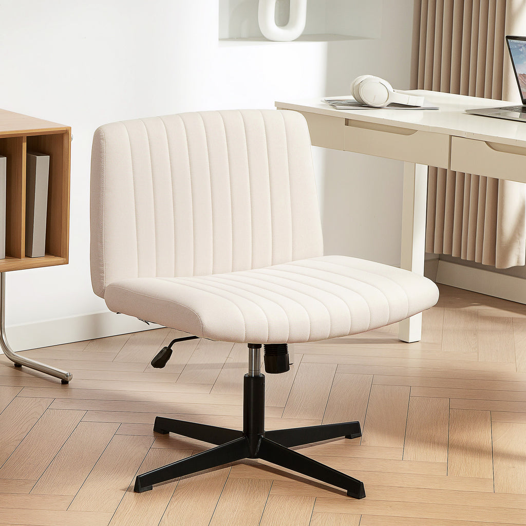 Homeoffice Stuhl höhenverstellbar Drehstuhl mit Leinenoptik Schneidersitz-Stuhl bis 120 kg belastbar, Cremeweiß