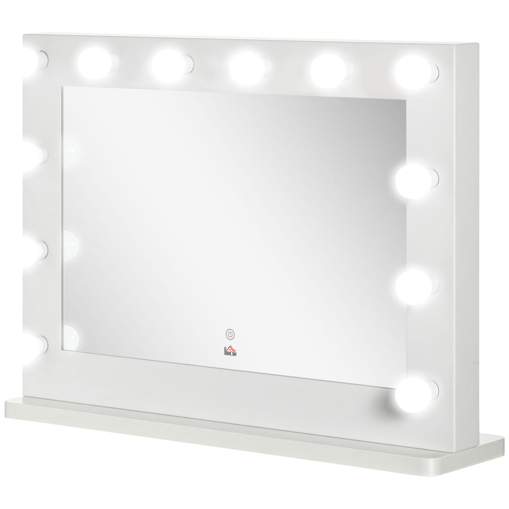 Hollywood Spiegel mit Beleuchtung, Touch-Steuerung, Memory-Funktion, 12 dimmbare LED-Lampen, weiß, 80 x 60 cm