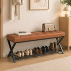 Schuhbank, Eingangsbank mit Kunstlederpolster, Ablage bis 220 kg für Flur, Eingangsbereich, 112 x 37 x 47 cm, Braun