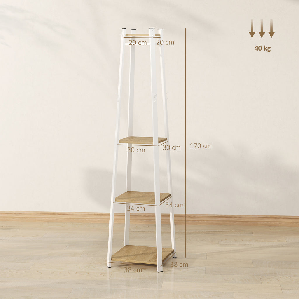 Compact Freestanding Coat Rack -  White/Oak