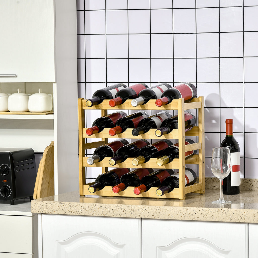 Weinregal aus Bambus f¨¹r 16 Weinflaschen, 4 Regale, 43 cm x 23,5 cm x 38?cm Natur