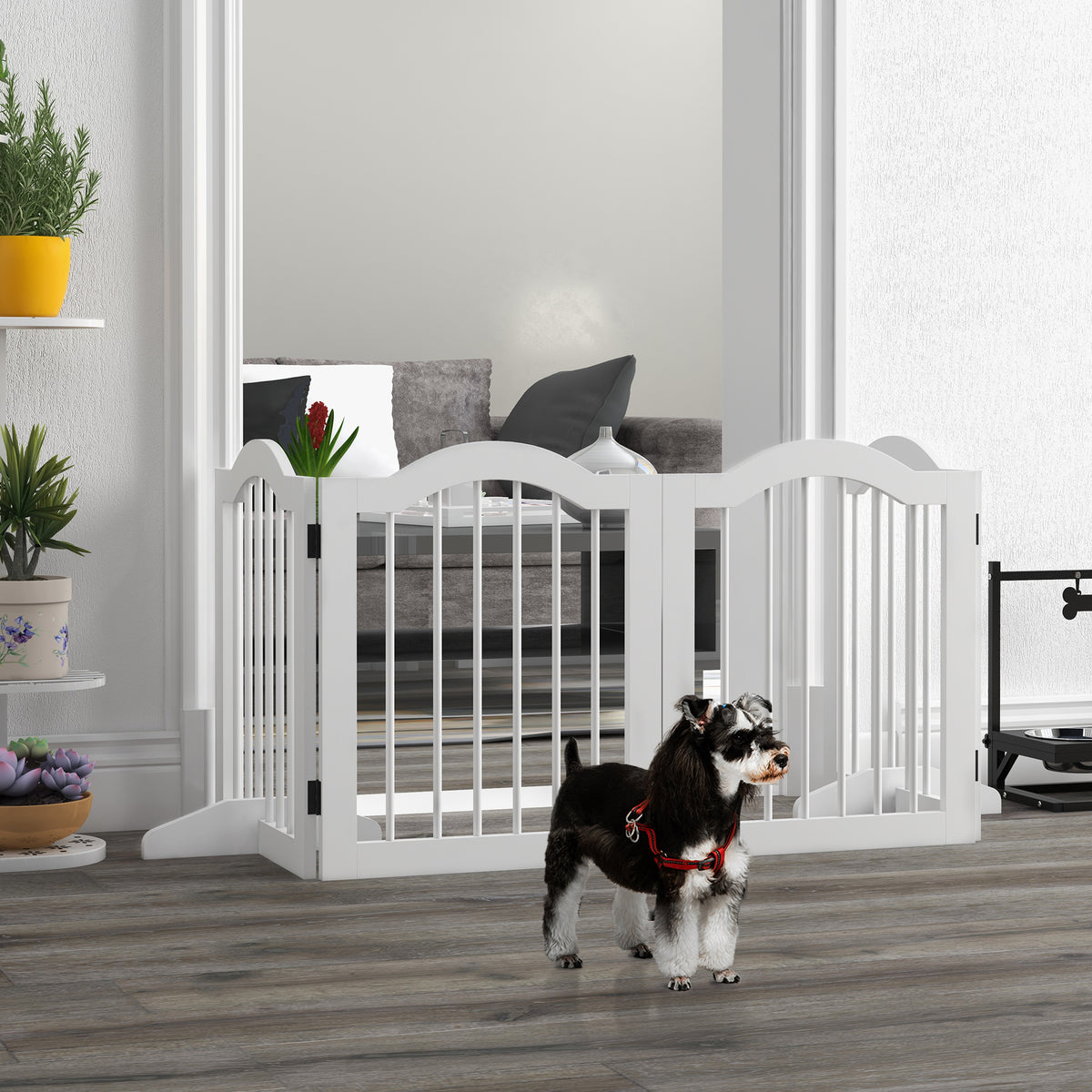 Faltbares Hunde-Absperrgitter, 4 Paneele, für Treppen, Flure, Türen, MDF/Massivholz, Weiß