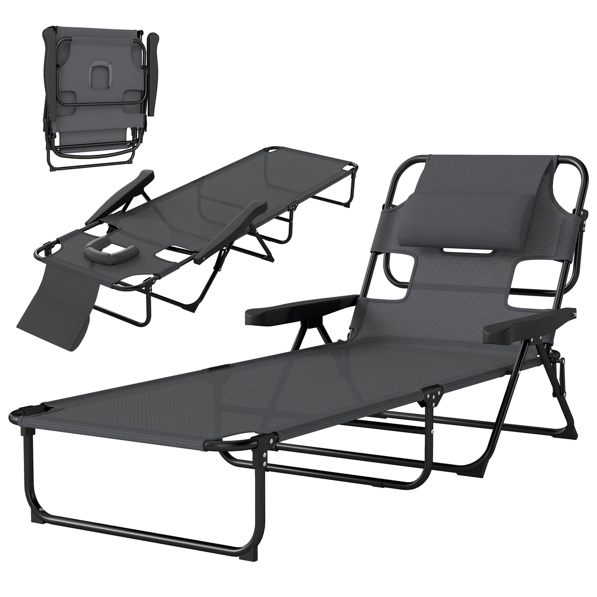 Sonnenliege Gartenliegen Relaxliege, klappbar, wetterbest?ndig, 194 cm x 72 cm x 89 cm, Schwarz + Dunkelgrau