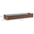 60 x 240cm Galvanised Steel Planter, with Open Bottom, Brown