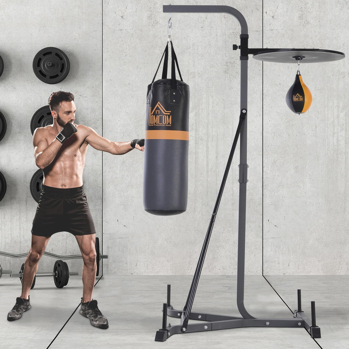 Freestanding Boxing Punch Bag & Speed ball Station, for Home Gym, Grey