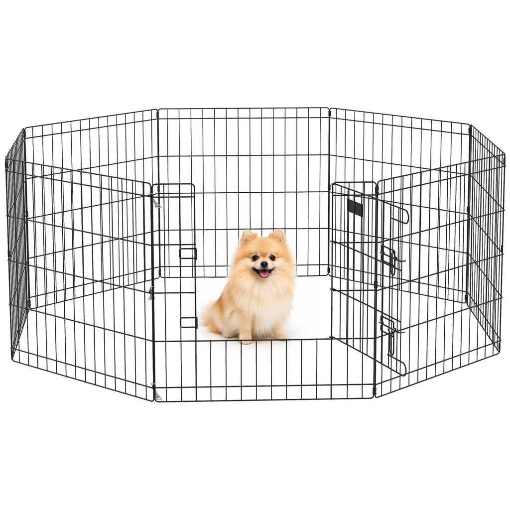 Dog Playpen, Puppy Pen, Eight-Panel Metal Fence, for Small Dogs, Indoors, Outdoors - Black