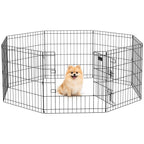 Dog Playpen, Puppy Pen, Eight-Panel Metal Fence, for Small Dogs, Indoors, Outdoors - Black