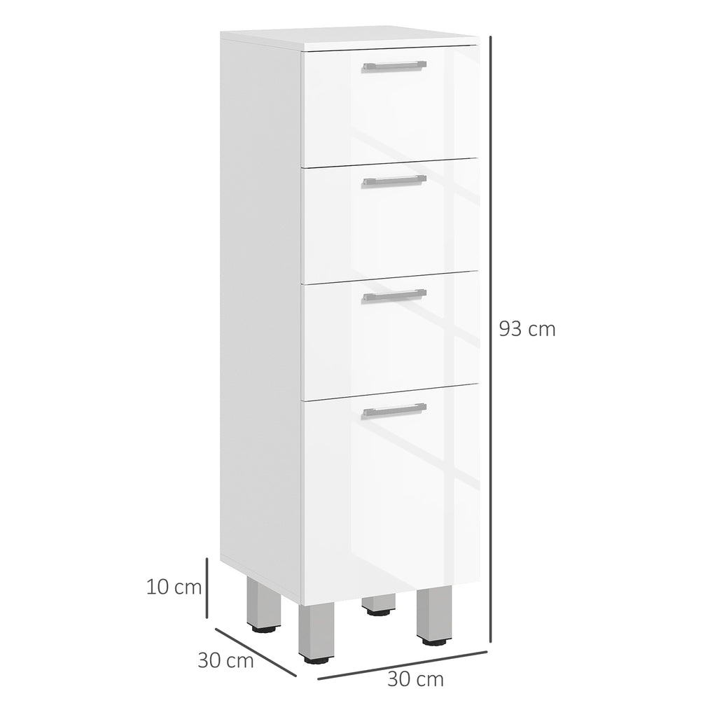 Badezimmerschrank, Badschrank, 4 Schubladen, Spanplatte, glatt, Wei?