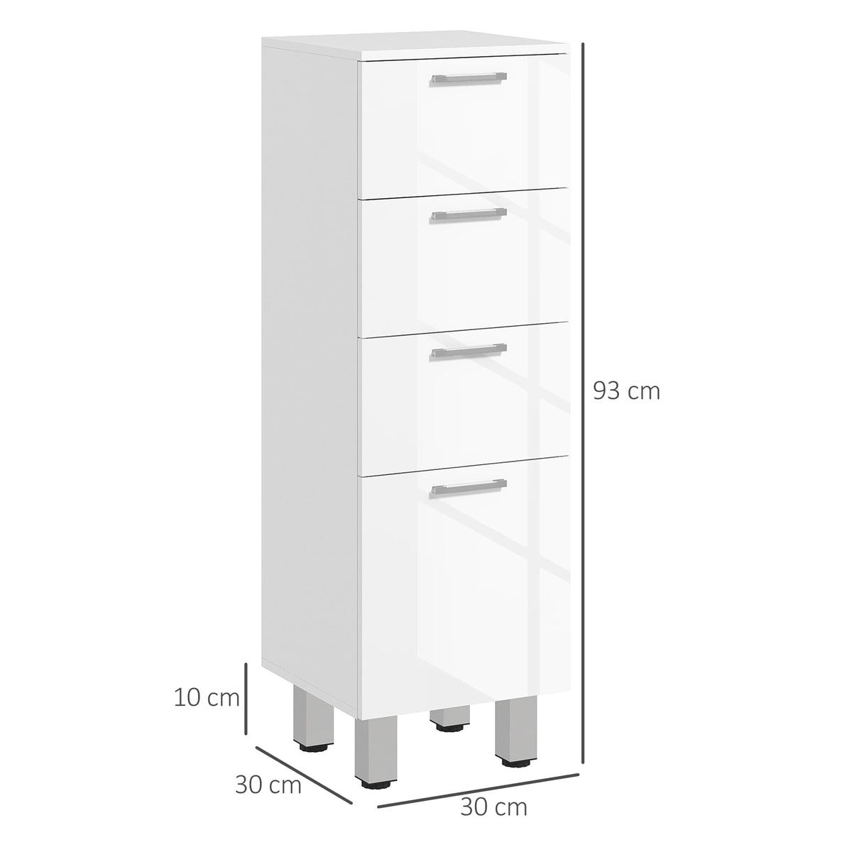 Badezimmerschrank, Badschrank, 4 Schubladen, Spanplatte, glatt, Wei?