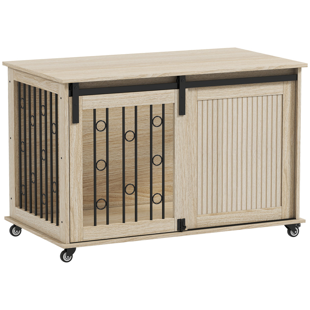 Hundebox auf Rädern, Schiebetür, 100 x 56 x 65 cm, Holz, Stahl