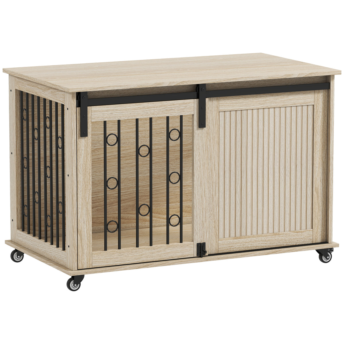 Hundebox auf Rädern, Schiebetür, 100 x 56 x 65 cm, Holz, Stahl