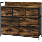 Kommode, Sideboard mit 7 Stoffschubladen, Industrial Design, Stahlrahmen, 98x29x85cm, Braun/Schwarz