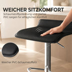 Barhocker 360° Drehbar Barstuhl mit Silber-Stahlgestell, Höhenverstellbar Küchenstuhl mit Fußstütze, Schwarz