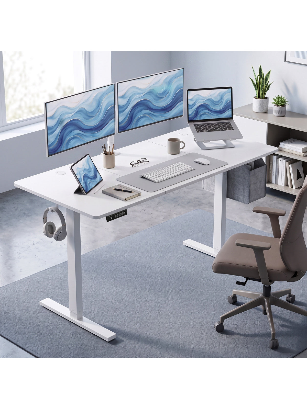 Höhenverstellbarer Schreibtisch Elektrisch 140 x 60 cm Weiß