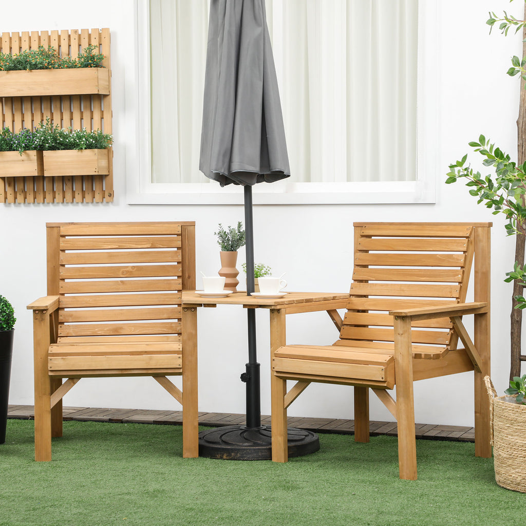 Bistro-Set 3-teilig aus Holz Wetterfest Gartenmöbel Set mit Lamellendesign Sonnenschirmloch Braun