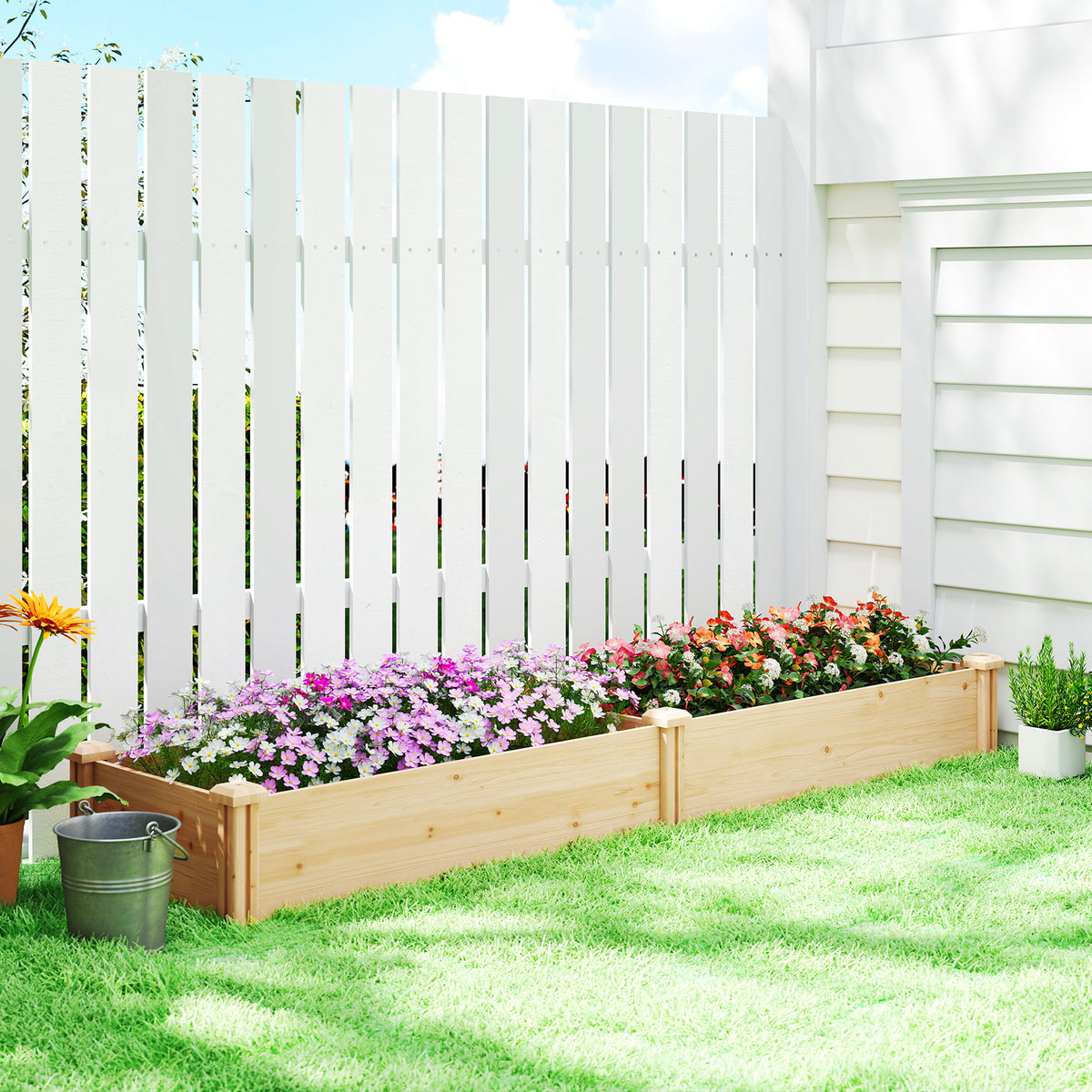 Hochbeet Holz, Pflanzbeet mit Trennwand Offenem Boden, Frühbeet Gartenbeet 235 x 66 x 26 cm Naturholz