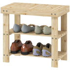 Two Shelf Bamboo Shoe Storage Bench - Natural Finish