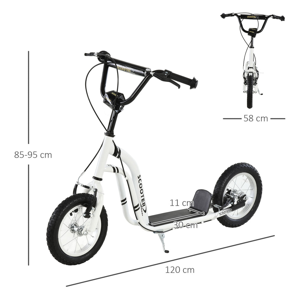 Teen Kids Stunt Scooter w/ Adjustable Handlebar, 12 Inch Rubber Tyres, Dual Brakes, White