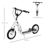 Teen Kids Stunt Scooter w/ Adjustable Handlebar, 12 Inch Rubber Tyres, Dual Brakes, White