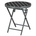 Φ45cm Garden Side Table, Outdoor Round Folding Patio Table with Imitation Marble Glass Top, Small Coffee Table, Black and White