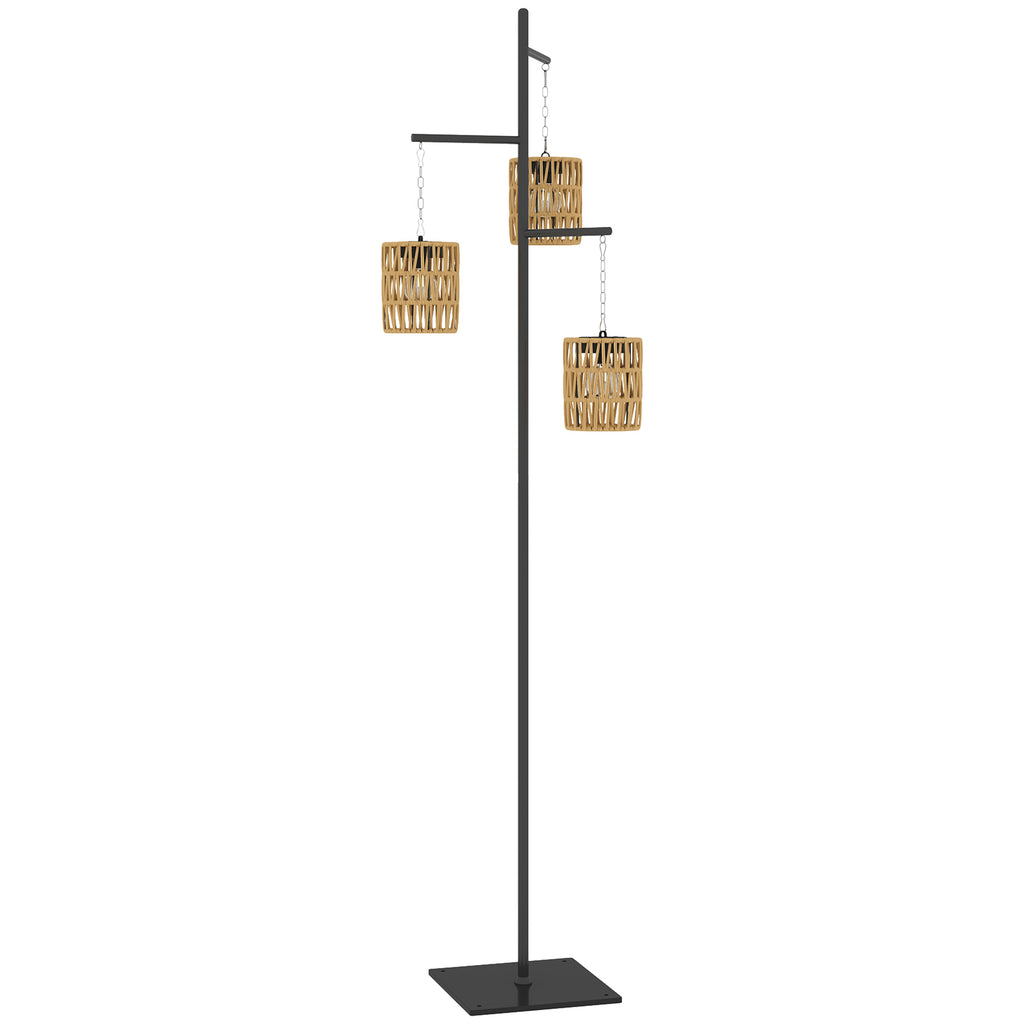 Solar Stehlampe Rattan Solarlampen mit Lichtsensor 3 Lichten Automatisch im Boho-Stil IP44 Spritzwassergeschützt