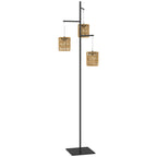Solar Stehlampe Rattan Solarlampen mit Lichtsensor 3 Lichten Automatisch im Boho-Stil IP44 Spritzwassergeschützt