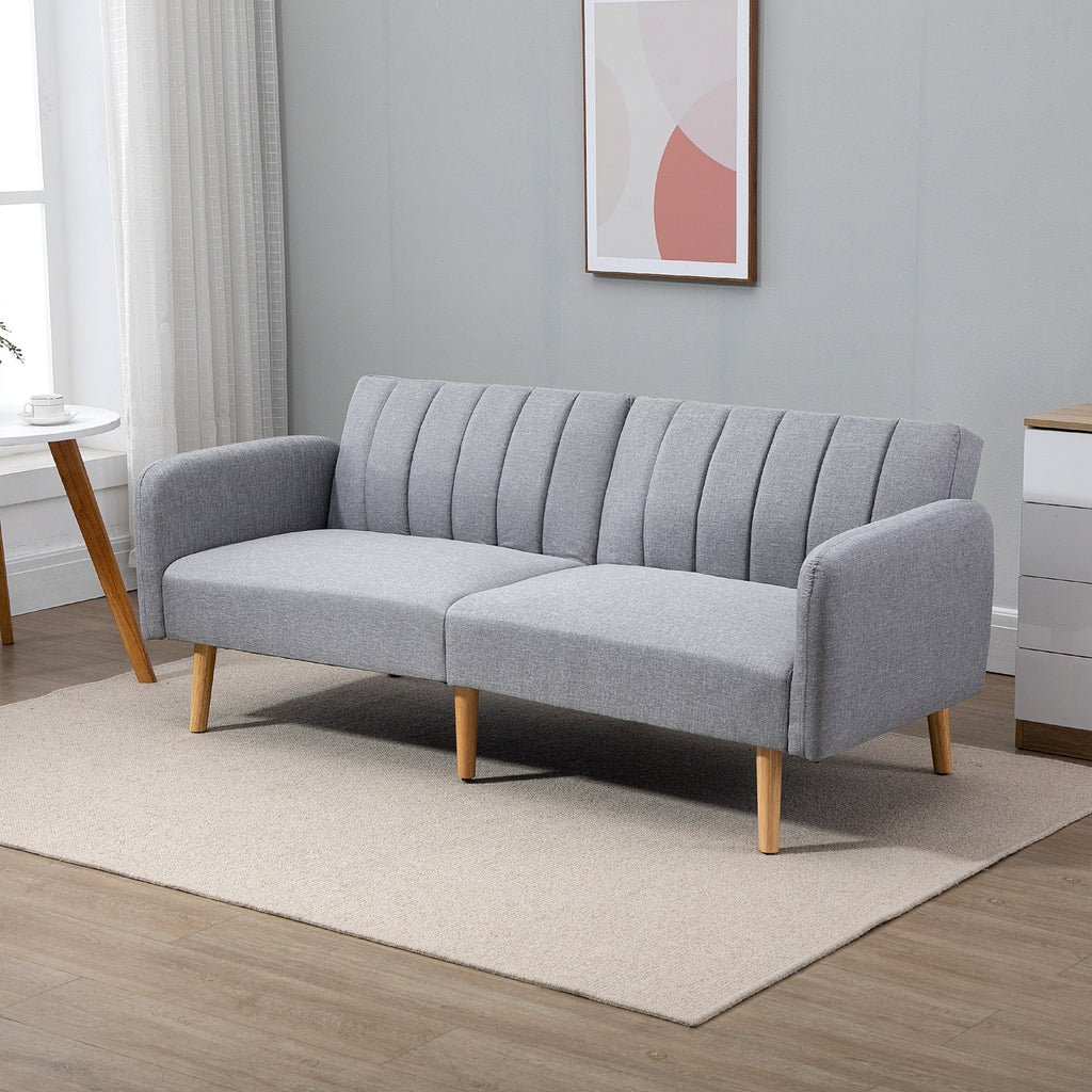Schlafsofa, 2-Sitzer Stoffsofa, Sofa mit Schlaffunktion, leinenartiges?Polyester, Kautschukholz, 173 x 75 x 73 cm, Grau