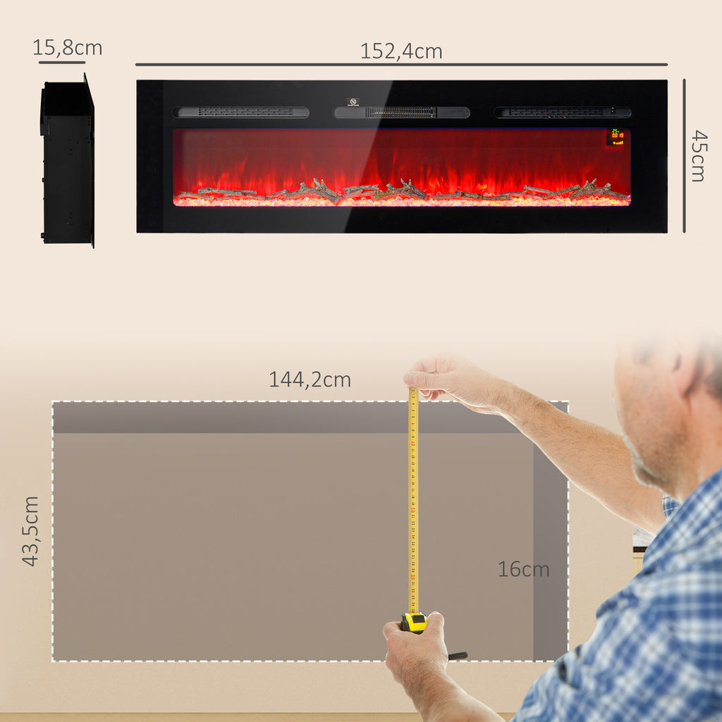 Elektrokamin mit Heizung 1800 W LED 3D-Flammeneffekt 152,4cm Schwarz
