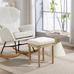 Leinen Sitzhocker, Polsterbank, Fu?bank mit gepolstertem Sitz, Holzbeine, 42 x 32 x 46,5 cm, Beige