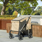 Hundewagen, Leichter und faltbarer Transportwagen für kleine Hunde, waschbares Kissen, Netzfenster, Khaki