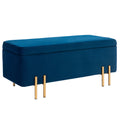 Sitzbank, Polsterbank mit Stauraum, Metall, Kautschukholz, Schaumstoff, 100 x 40 x 42 cm, Dunkelblau