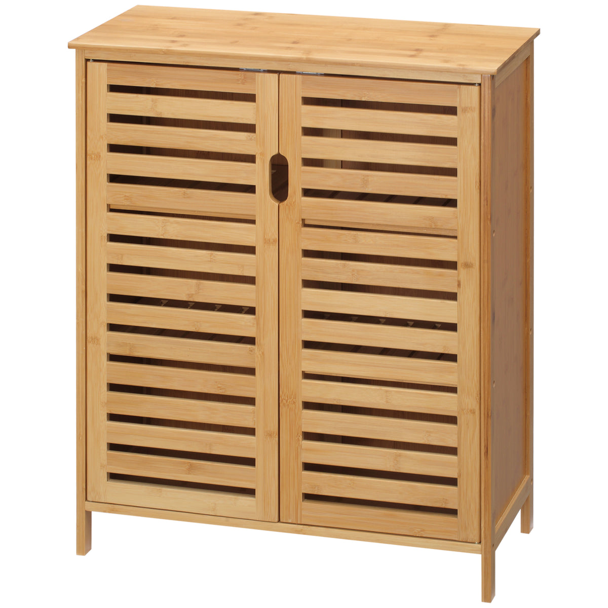 Badezimmerschrank, Bambusschrank mit Lamellendesign f¨¹r Badezimmer, Flur, kompakte Gr??e, viel Stauraum, Naturholz