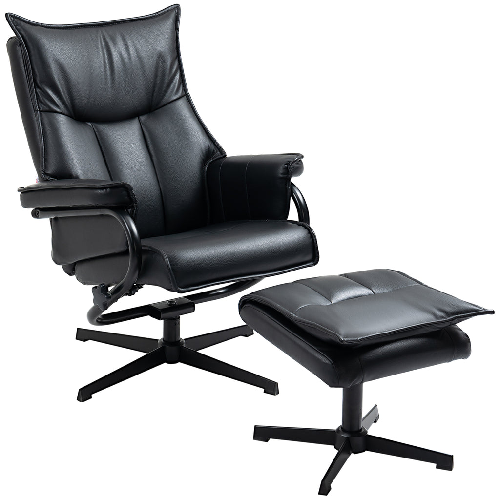 Relaxsessel mit Hocker, drehbar, neigbare Rückenlehne, Stahlrahmen, schwarz