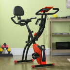 2-in-1 Folding Exercise Bike with 8-Level Magnetic Resistance, Arm Resistance Band, Pulse Sensor, Red