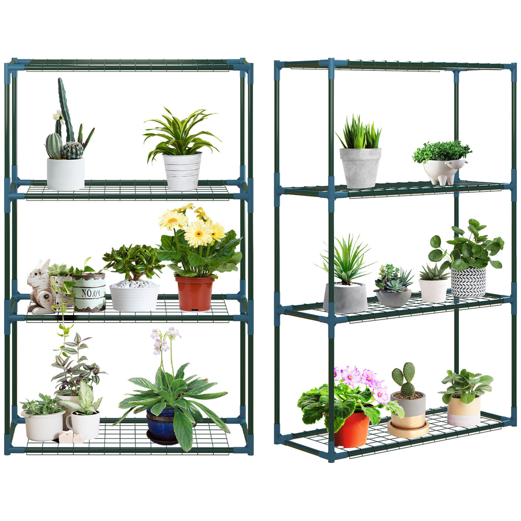 70L x 27W x 110H cm Modern Plant Stand Set of 2, 4-Tier Planter Holder with Steel Frame, Outdoor Flower Display Rack for Potted Plants Balcony Décor, Green