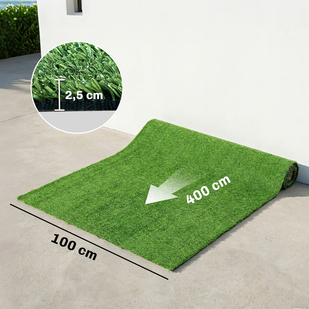 Kunstrasen 100x400cm selbstentwässernd Outdoor Teppich mit 10mm Höhe Grün