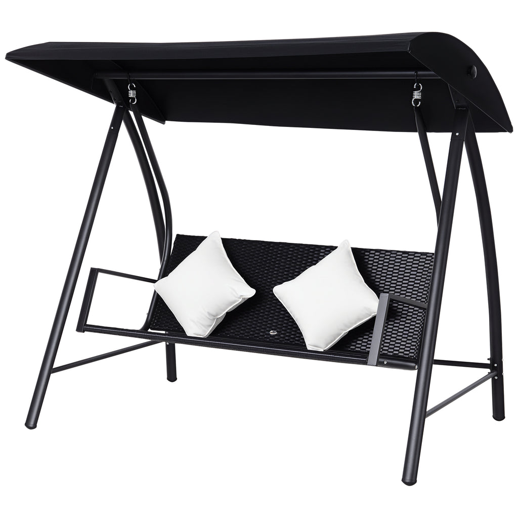  3-Sitzer Hollywoodschaukel Schaukel Polyrattan Metall mit Kissen belastbar bis 360kg Neu (Schwarz)