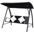  3-Sitzer Hollywoodschaukel Schaukel Polyrattan Metall mit Kissen belastbar bis 360kg Neu (Schwarz)