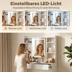 Schminktisch mit Spiegelschrank, LED-Beleuchtung, 2 Schubladen, Weiß