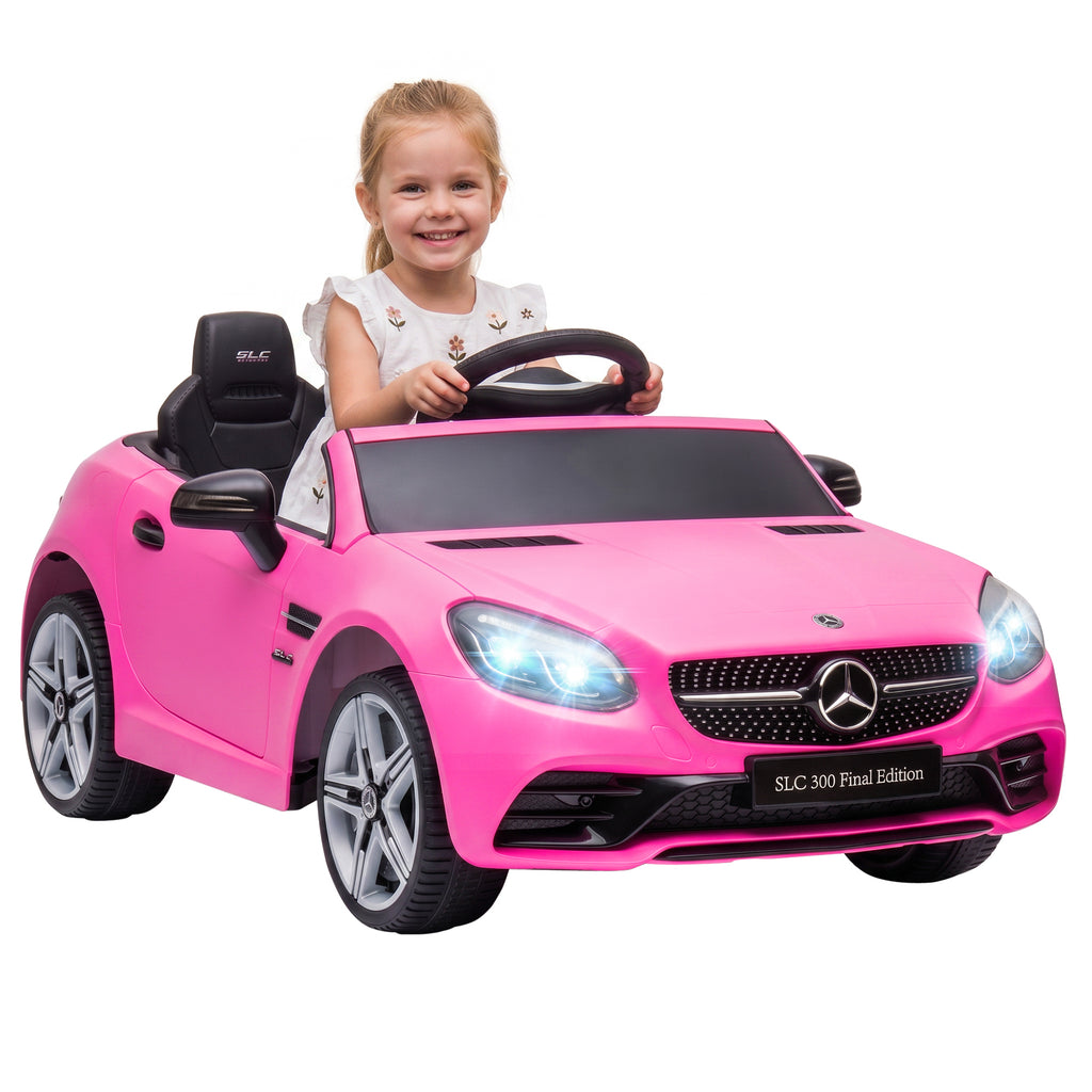 Kinder-Elektroauto, mit LED-Scheinwerfern, Sicherheitsgurt, Hupe, Musik, 3 bis 5 km/h, Rosa, 107 x 62,5 x 44cm