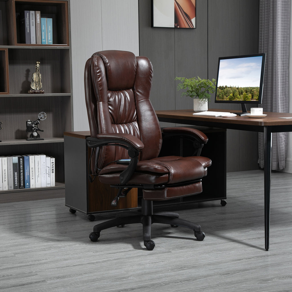 Verstellbarer Drehstuhl mit Fu?st¨¹tze, Kopfst¨¹tze, Massagefunktion, Kunstleder, 68,5x68,5x113-121cm, Braun
