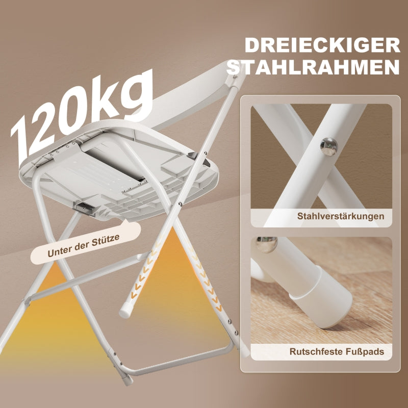6er-Set Klappstühle, faltbare Stühle mit Ablauflöchern, Stahlrahmen, vielseitig einsetzbar, Weiß 